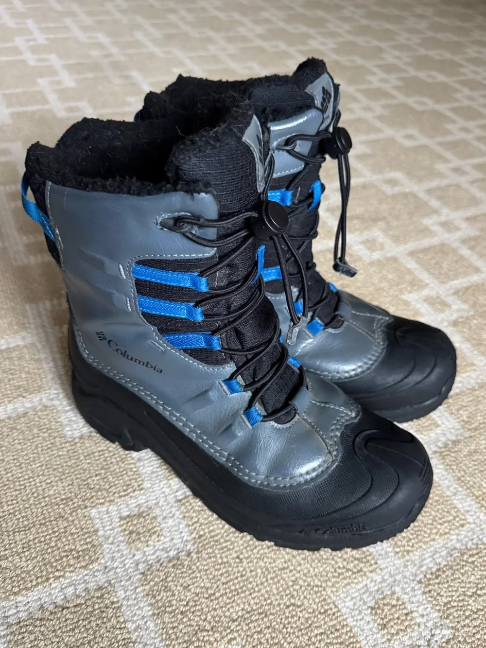 Columbia Bugaboot Celsius Waterproof Snow Boots Gray Blue Boys Size 7